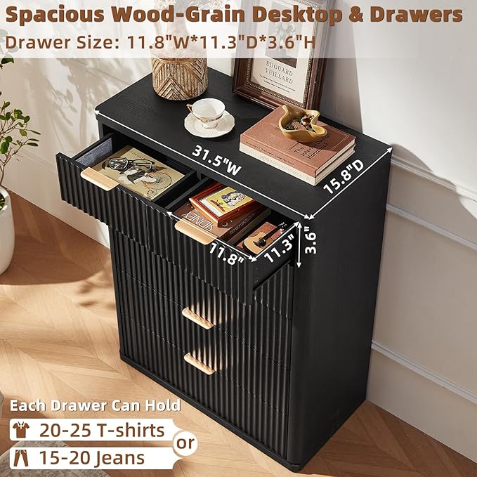 LEYAOYAO Fluted Dressers & Nightstand Set of 4, Wood 48" Wide Dresser & 42" - Image 6