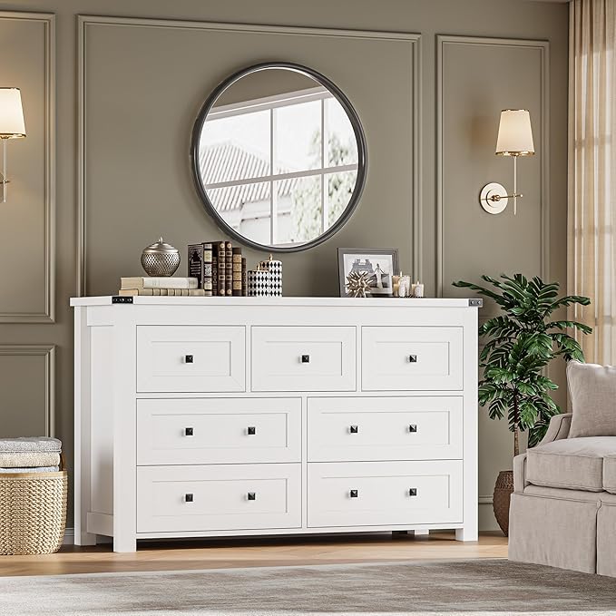 BORNOON 7-Drawer Dresser, Modern Wooden Storage Chest of Drawers, Dresser TV - Image 6