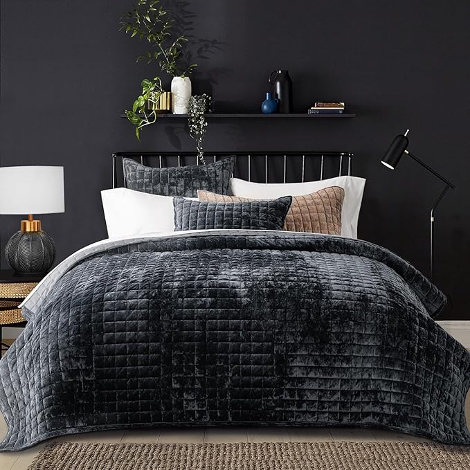 RECYCO Luxury Velvet Quilt Set Full Queen Size Bedding Sets, Ultra Soft Velvet - Image 2