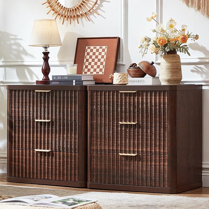 LEYAOYAO 23" Wide Fluted Farmhouse Night Stand Set of 2 by LEYAOYAO-Findtheshiningpointofyourideallife%EF%BC%81