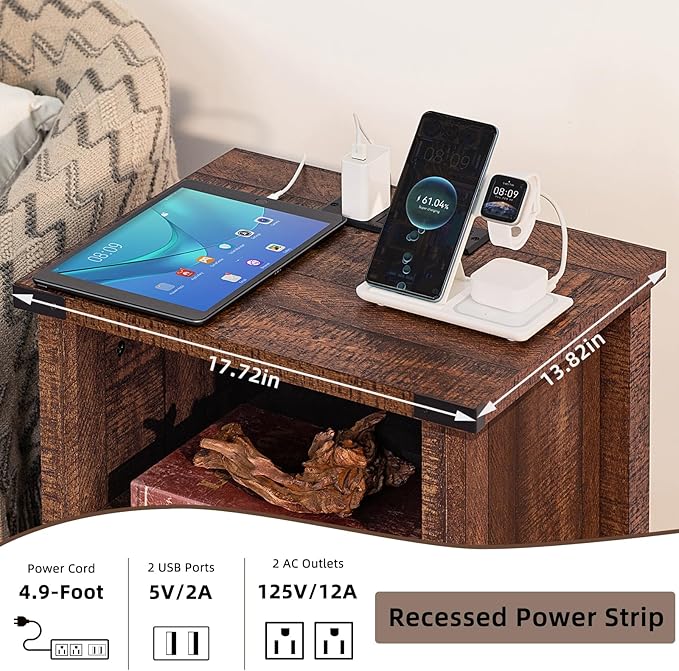 Joaxswe Night Stand with Charging Station and USB Port, 18 Inch Farmhouse - Image 4