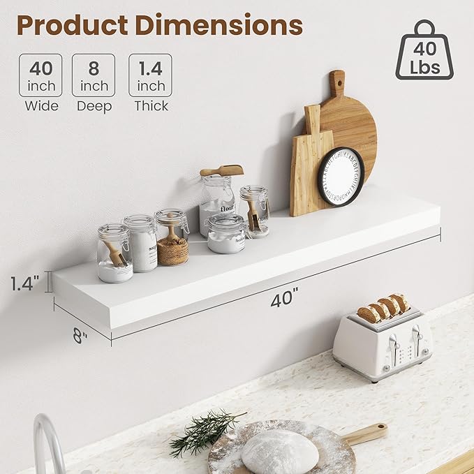 40 Inch Floating Shelves for Wall, 8 Inch Deep Floating Shelf for Storage & - Image 3