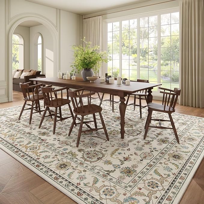 Washable 9x12 Area Rugs for Living Room, Boho Non-Slip Vintage Distress Lager - Image 3