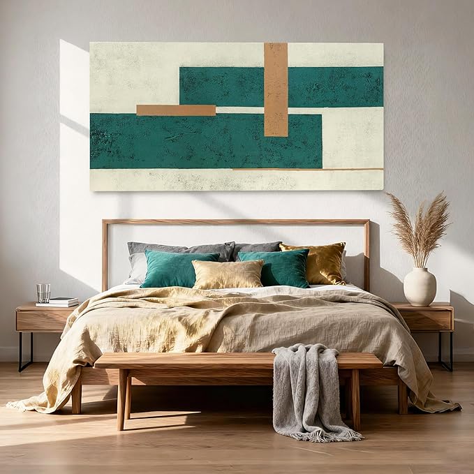 YETHEN WAL Mid Century Geometric Wall Art Modern Canvas Prints Large Green - Image 4