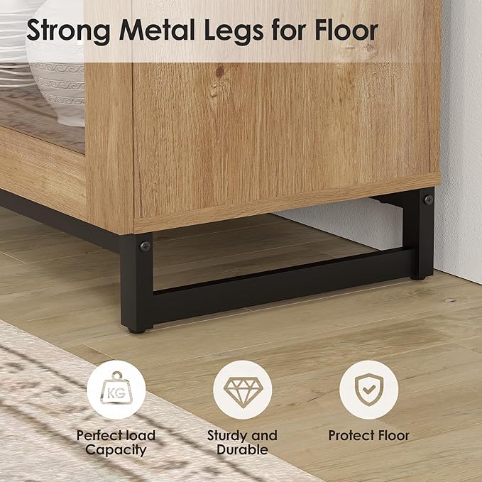 WAMPAT Modern TV Stand with Glass Doors - Image 5