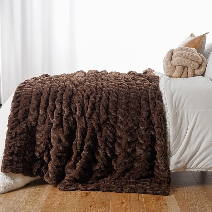 BATTILO HOME Rust Brown Faux Fur Throw Blanket - Image 3