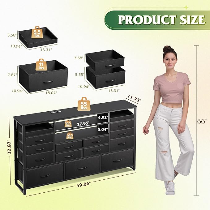 WLIVE Black TV Stand for 55, 65 inch TV, Entertainment Center - Image 3