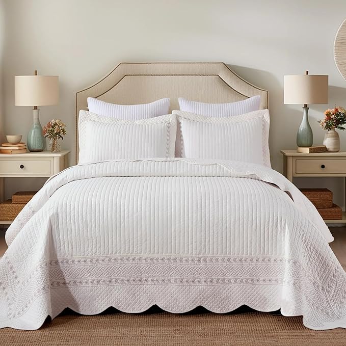 MarCielo 100% Cotton Quilt Set White Lightweight Bedspread by MarCielo