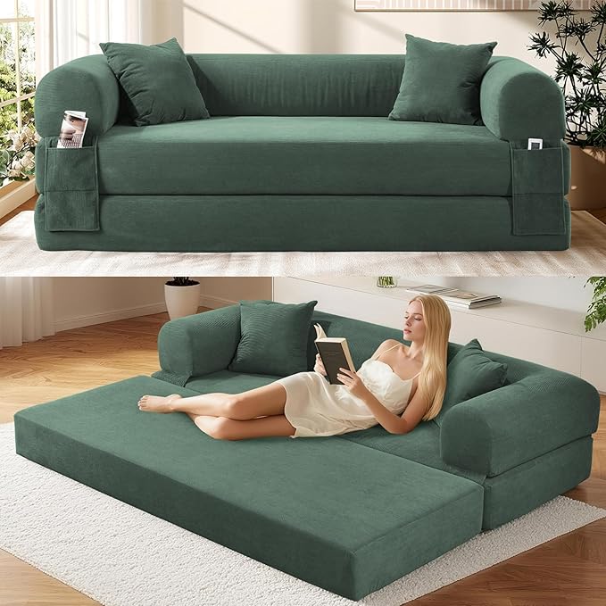 Convertible Futon Sofa Bed, Queen Sleeper Sofa Bed, Compressed Couch in a Box by GJQFurniture