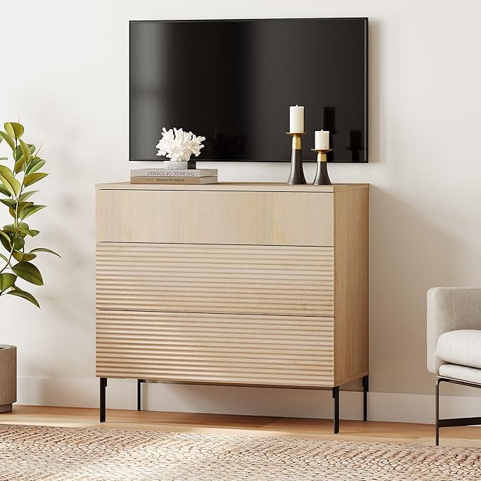 WAMPAT 31.5" W Fluted Dresser for Bedroom, Modern 3 Drawer Dresser TV Stand - Image 9