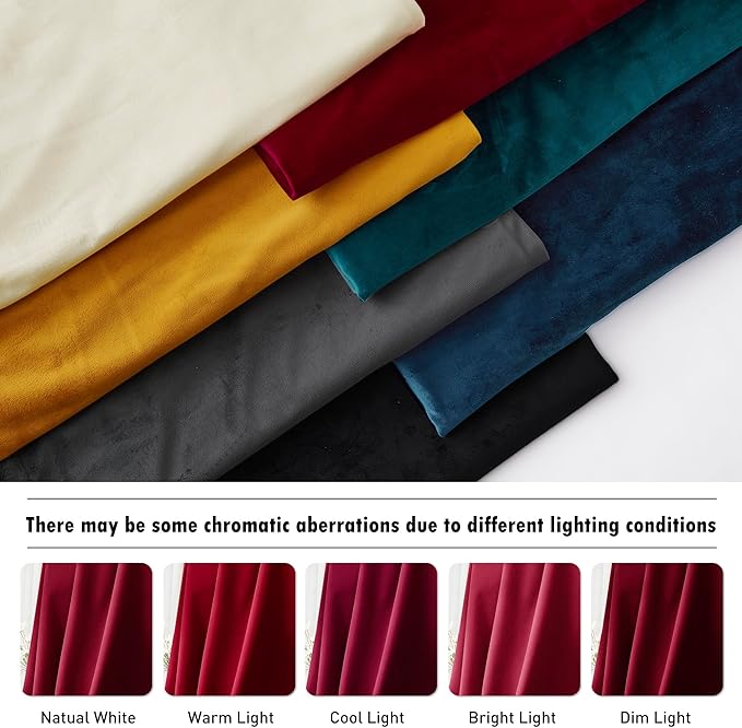 RYB HOME Red Velvet Curtains 92 inches, Back Tab Soft Fabric Room Darkening - Image 7