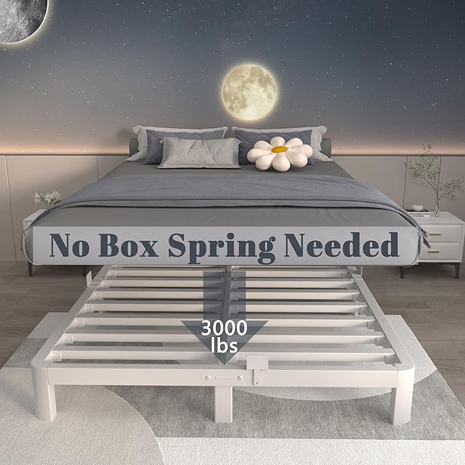 ITIMIDI 10 Inch White Bed Frame Queen, Queen Size Metal Platform Bed Frames - Image 3