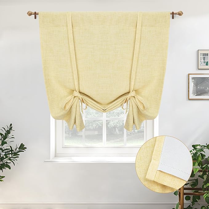 DriftAway Double Layer Linen Blackout Tie Up Curtains Thermal Insulated Fully by DriftAway