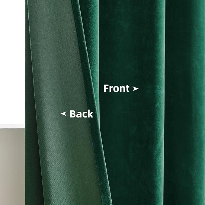 Joydeco Dark Green Velvet Curtains 63 Inches Long, Luxury Grommet Blackout - Image 4