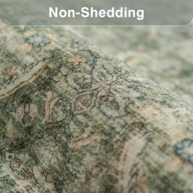 FMFUNCTEX 5x7 Washable Area Rug Green Neutral Vintage Distressed Non Slip Low - Image 9
