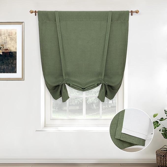 DriftAway Double Layer Linen Blackout Tie Up Curtains Thermal Insulated Fully by DriftAway