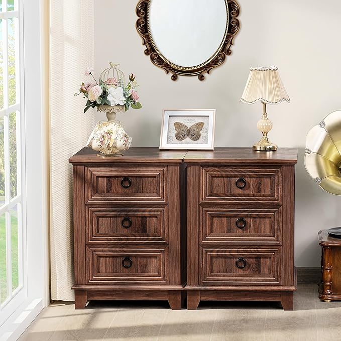 18" Farmhouse Night Stand with 3 Drawers, Wood End Table Dresser - Image 9