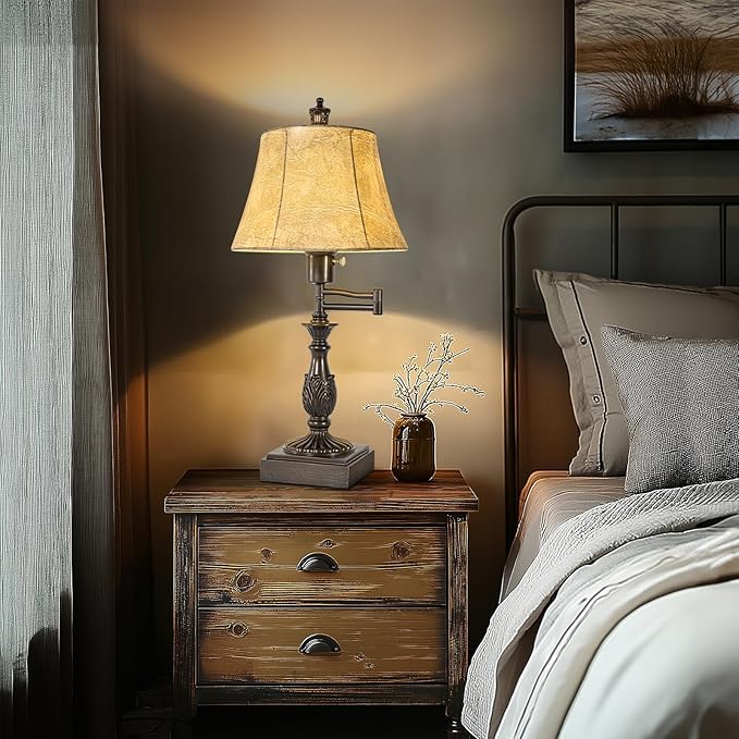23.5" Rustic Traditional 350° Adjustable Swing Arm Table Lamp Set of 2 - Image 6