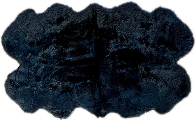 Black Sheepskin Rug 4x6 ft, Genuine Quad Pelt Fluffy Fur Area Rug - Image 8