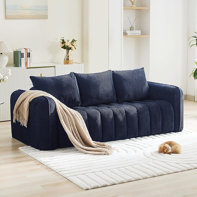 Corduroy Boneless Living Room Sets, Modern Upholstered 3 Seater Sofa - Image 7