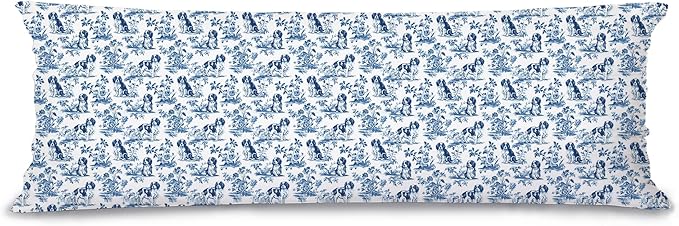 Chinoiserie Cavalier King Charles Spaniel Dog 20x54 Body Pillow Cover by Unknown