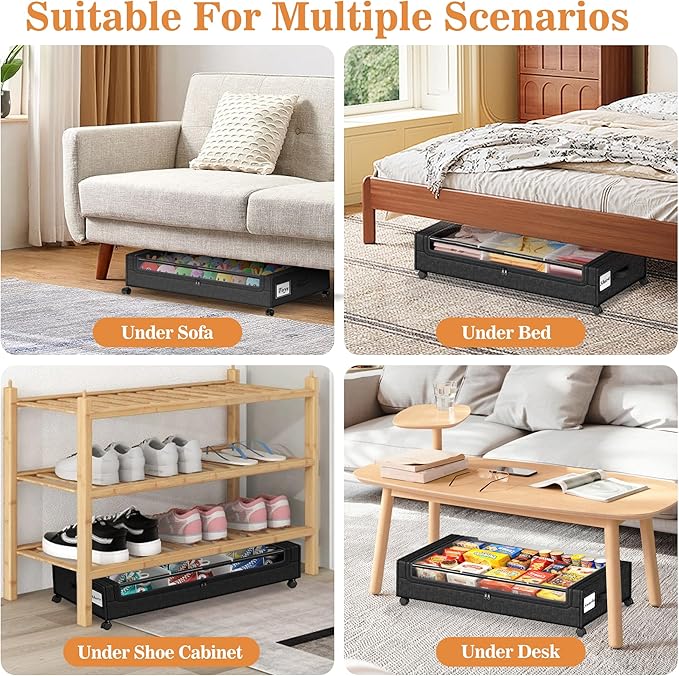 2 Pack Under Bed Storage with 4 Dividers, Large Under Bed Storage Containers - Image 7