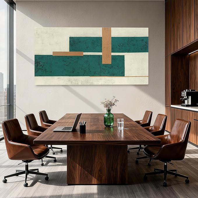 YETHEN WAL Mid Century Geometric Wall Art Modern Canvas Prints Large Green - Image 3