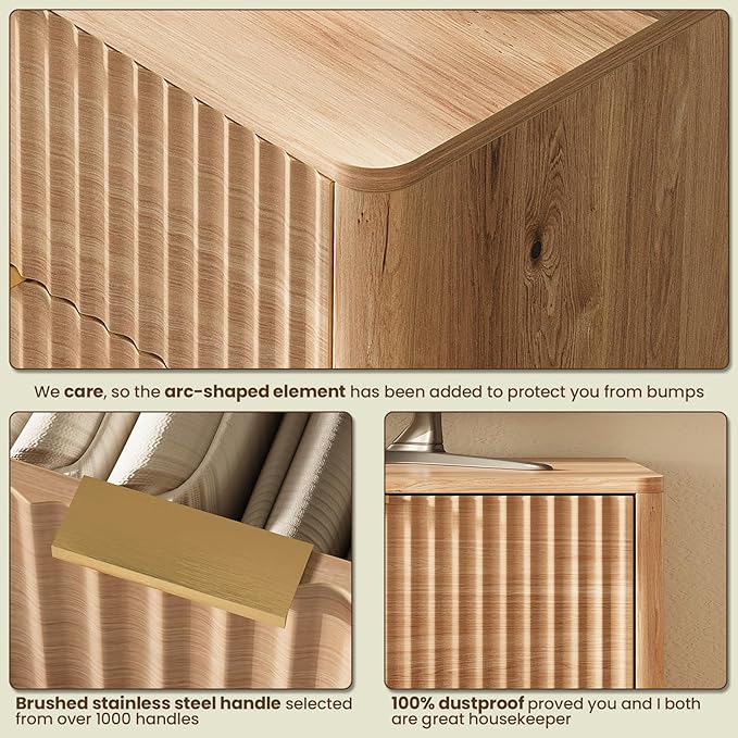 47'' Wide 6 Drawers Dresser for Bedroom, Modern Fluted Vertical Chest - Image 8