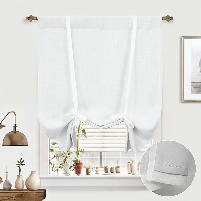 DriftAway Double Layer Linen Blackout Tie Up Curtains Thermal Insulated Fully by DriftAway