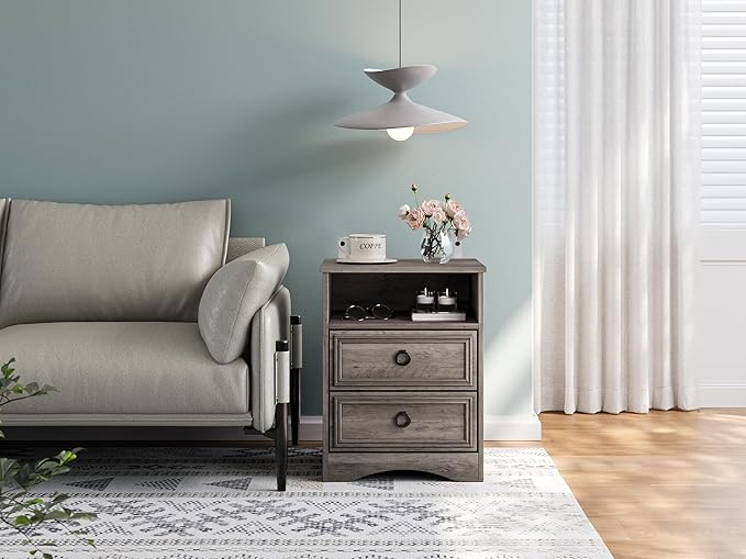 Set of 2 Nightstand with 2 Drawers, Large Accent Bed Side Table and End Table - Image 5