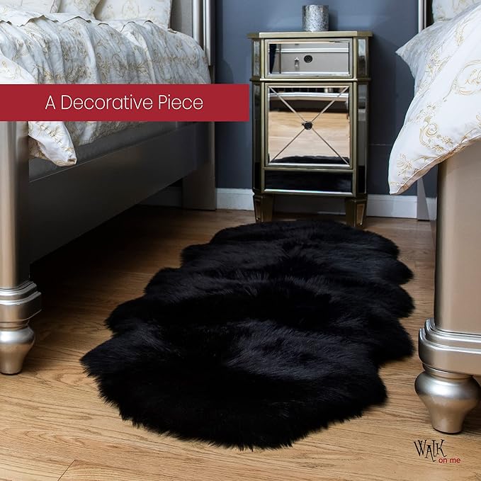 Silky Soft Faux Fur Rug, 2 ft. x 6 ft. Black Fluffy and Shaggy Sheepskin Area - Image 4