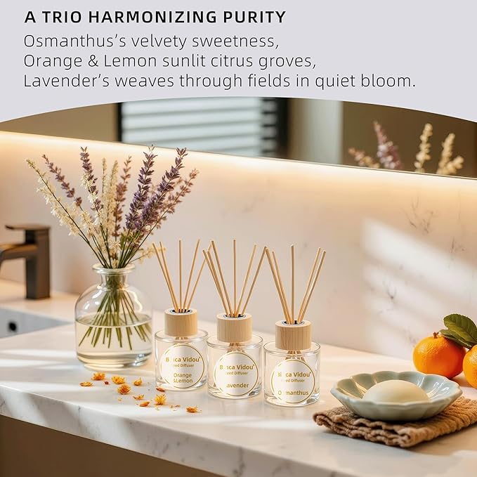 Binca Vidou Reed Diffuser Set, Lavender Osmanthus Orange&Lemon Scent Oil - Image 2