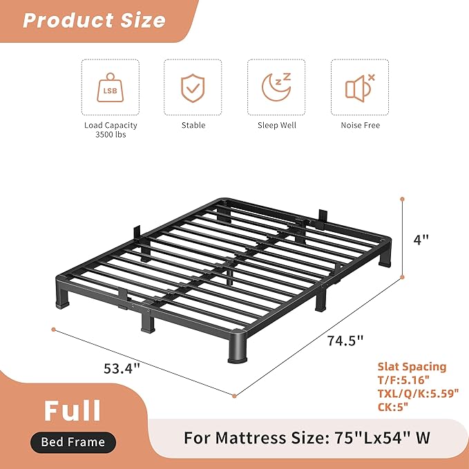 4 Inch Full Heavy Duty 3500 lbs Bed Frame - Image 3