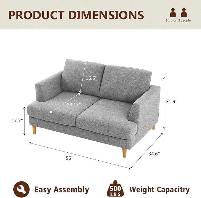 Loveseat Sofa 56", Small Couches - Image 2