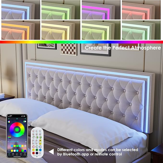 Keyluv Queen Upholstered LED Bed Frame - Image 4