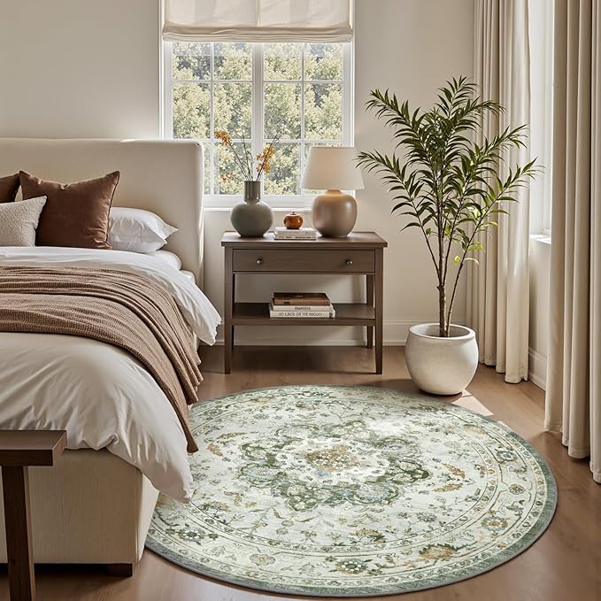 PADOOR 6FT Round Rug, Rugs for Living Room, Soft Green Circle Rug, Machine - Image 6