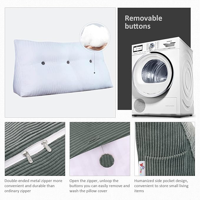 WOWMAX 100% Cotton Corduroy Headboard Pillow – Twin Size Back Support Reading - Image 4