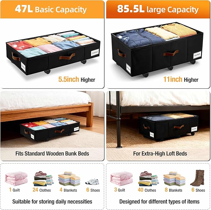 11 inch Under Bed Storage with Wheels, Foldable Under Bed Drawers - Image 6