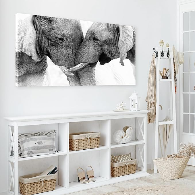 DZL Art D73098 Black and White Elephants Entwine Wall Art Canvas Painting Ready - Image 2