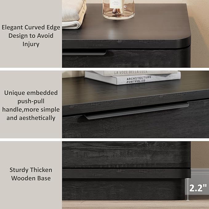 6 Drawer Dresser for Bedroom, Curved Profile Design, Wooden Black Dresser - Image 7