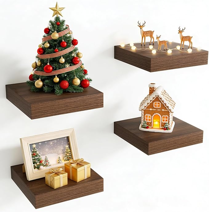 Axeman Square Floating Shelves for Wall, 4 Pack Wall Mounted Floating Shelf by Axeman