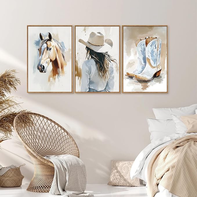 YeeHomedec Large Western Cowgirl Posters Framed Canvas Wall Art Set, Glam Rodeo - Image 4