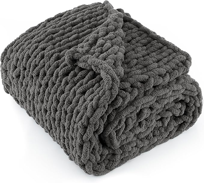 Chunky Knit Throw Blanket 50"X 60", 100% Handmade by LONGCREATE