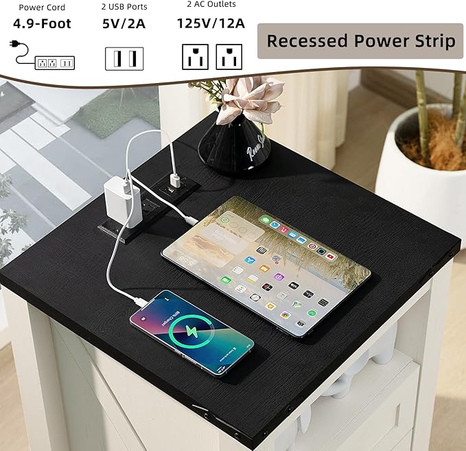 Joaxswe Night Stands with Charging Station Set of 2, Farmhouse Nightstand - Image 4