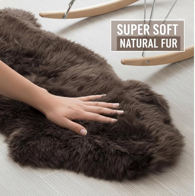 Genuine Dark Brown Sheepskin Rug 2x3 ft, Real Fluffy Single Pelt Fur Accent Rug - Image 8