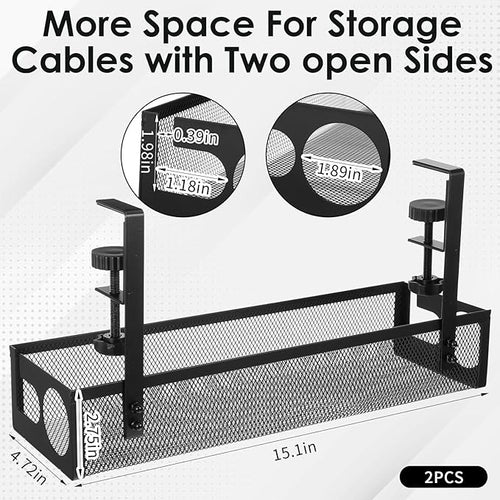 2 Pack Under Desk Cable Management Tray, 15 Inch No Drill Metal Mesh Organizer - Image 2