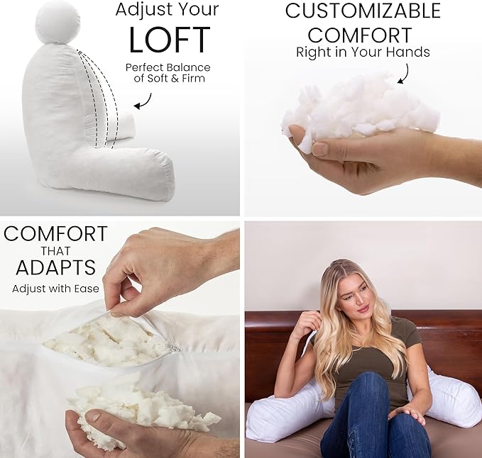 Husband Pillow White, Original Reading Pillow in Bed Rest Chair, Shredded - Image 6