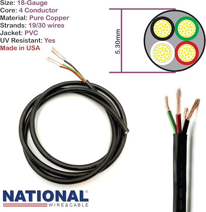 NATIONAL Wire & Cable – 18 AWG 4-Conductor Premium Copper Wire, 25 ft, Stranded - Image 2