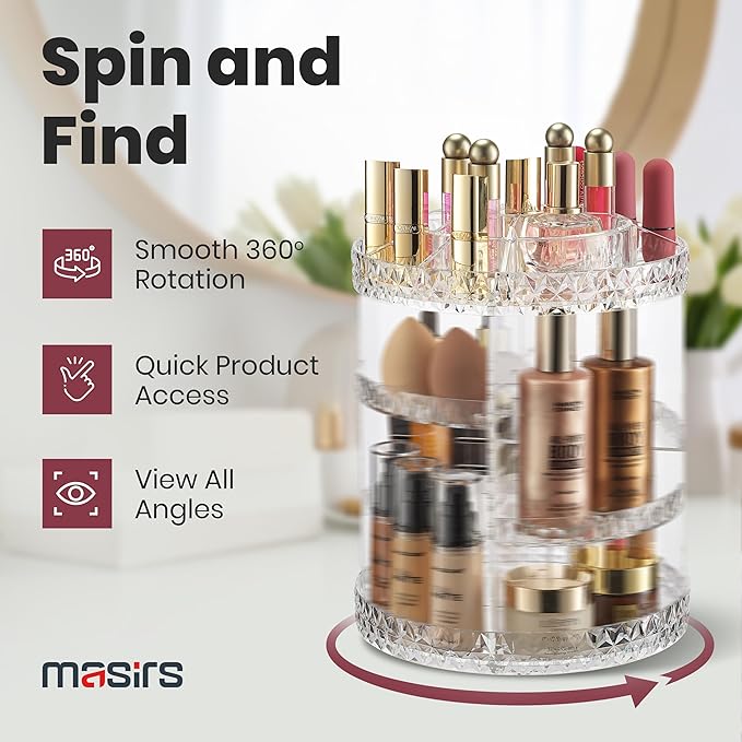 360 Rotating Makeup Organizer Diamond Design - Image 4