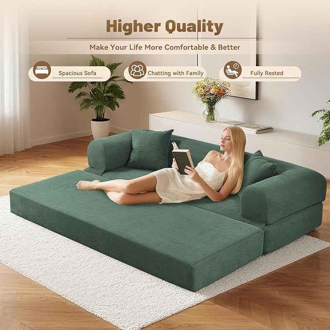 80" Convertible Sofa Bed, Corduroy Folding Sleeper Sofa Bed Queen - Image 4